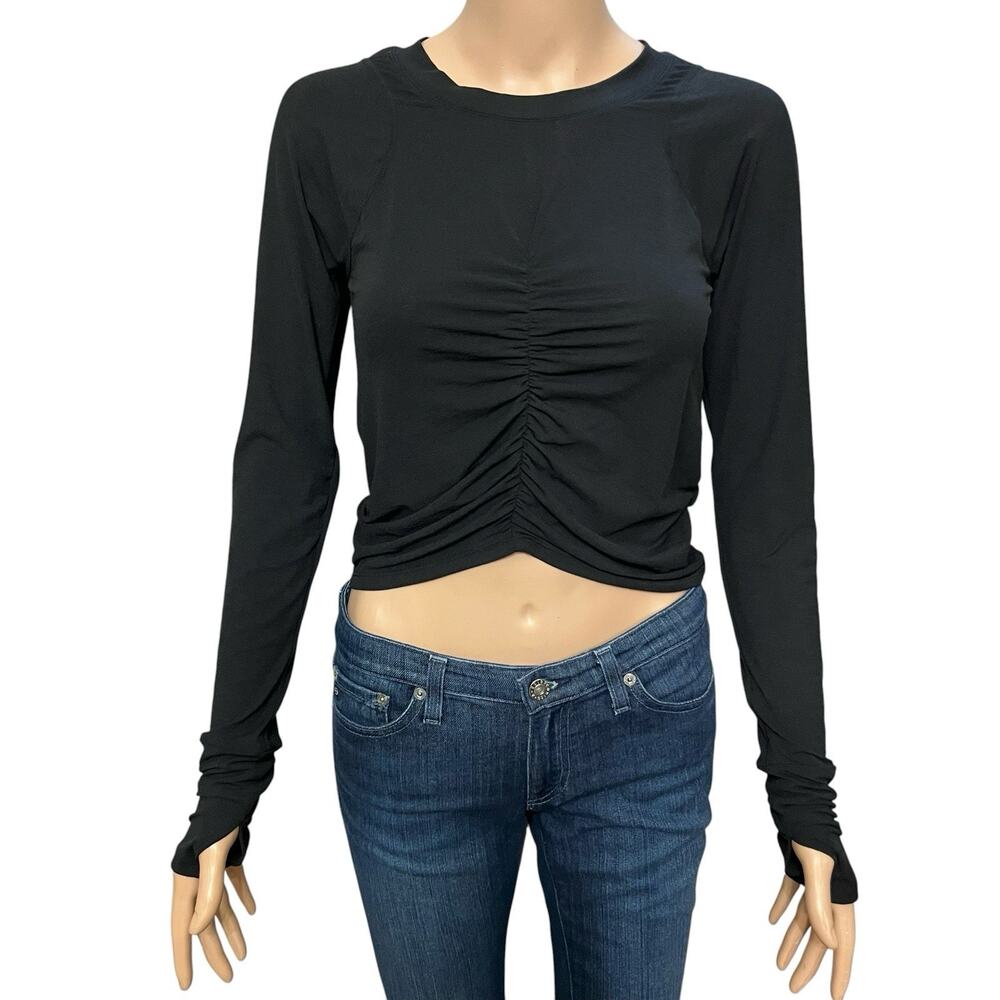 Free People Movement Tempo Ruched Long Sleeve Top Medium Cropped Fitted Athletic